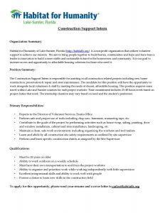 Construction Support Internship Job Description