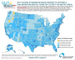 Out of Reach 2017 Map of Hours at Minimum Wage