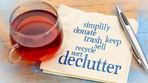 Simplify, donate, keep, trash, sell, recycle, sort, declutter